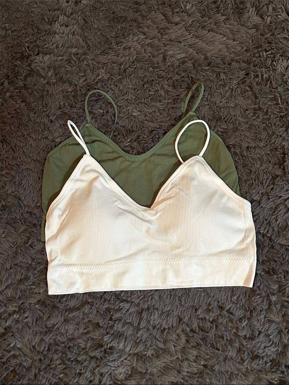 Everyday Ribbed Bralette - Olive & White